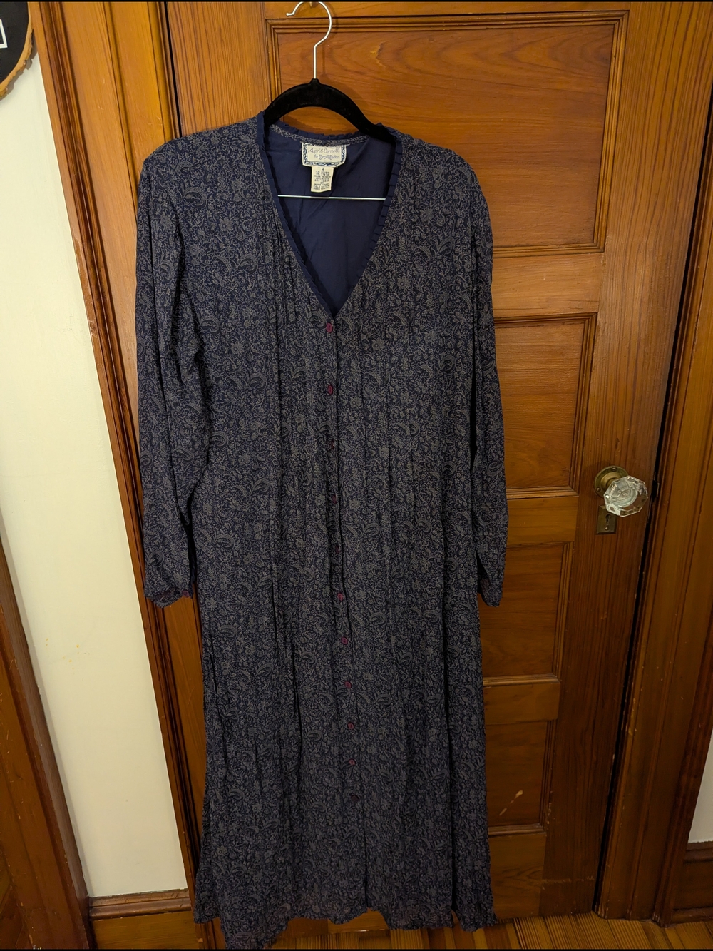 April Cornell Navy Paisley Long-Sleeve Button-Front Maxi Dress